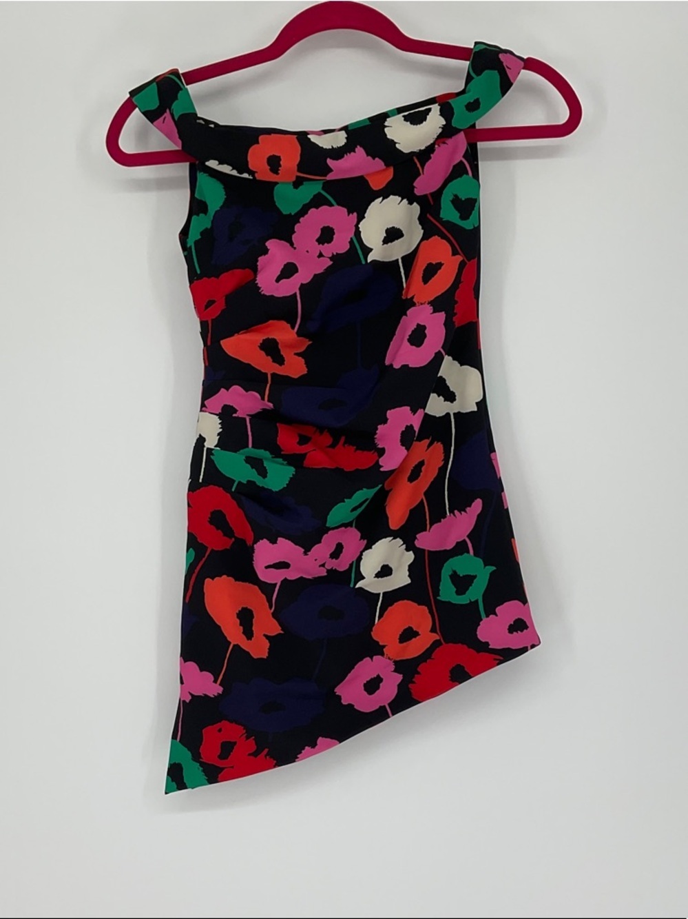 Milly Minis Girls Sz 10 Black Poppy Floral Asymmetric Off Shoulder Mini Dress